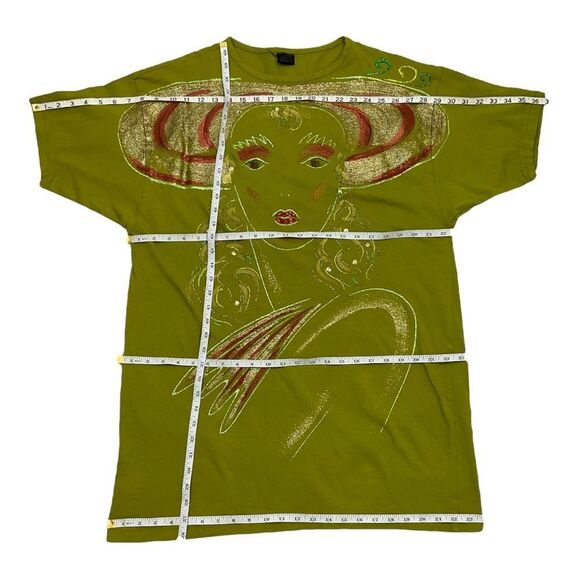 Women’s Vintage Green Handmade Painting T-Shirt Dress Size One Size. - Picture 11 of 14